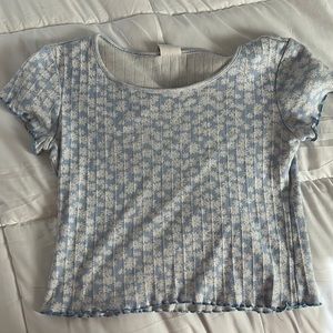 blue floral crop top, size small